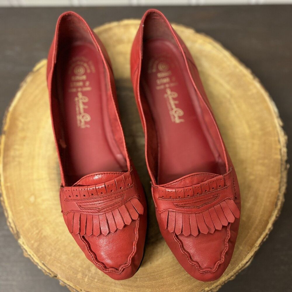 Vintage Leather Craft Penny Loafers Size 10 Red Soft Comfort Slip On Boho Hippie